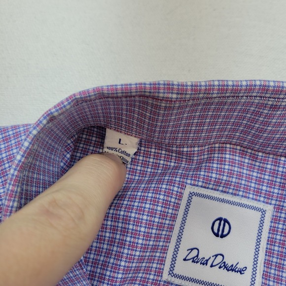 David Donahue Dress Shirt Mens Large Purple Check Button Up Long Sleeve - Picture 4 of 10